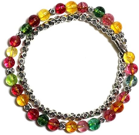 Raviga Handmade 6MM Gemstone Bead Double Wrap Bracelet with Silver Tone Alloy Dyed Crystal Medium