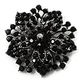 Victorian Corsage Flower Brooch (Silver&Jet Black)