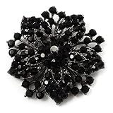 Victorian Corsage Flower Brooch (Silver&Jet Black)
