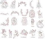 Brother PES Embroidery Machine Card HOLLY JOLLY REDWORK