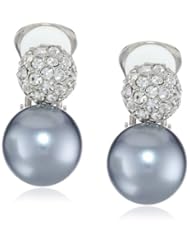 Kenneth Jay Lane Crystal Top, Grey Pearl Bottom Clip Earrings