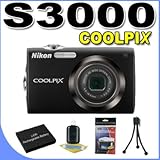 Nikon Coolpix S3000 12 MP Digital Camera w/4x Optical VR Zoom (Black) Acces ....