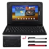 Premium Black Leather Case With Bluetooth Keyboard + 3 Packs of Touch Screen Stylus Pen for Samsung Galaxy Tab 7.0 Plus P6200 P6210