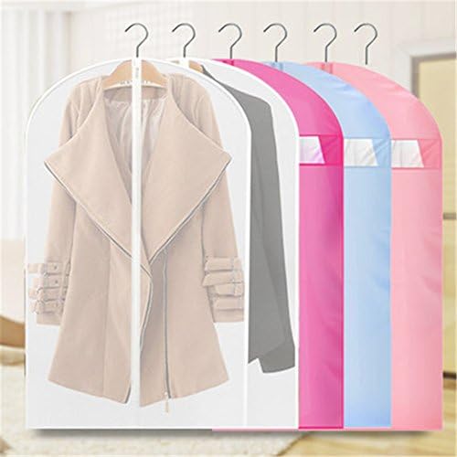 6 Pcs a Set Clothes Covers by Adooo - Zipped Garment Bags Suit Covers, Dustproof, Moistureproof, Pest Control with Clear Window (S*1, M*3, L*2, Fuchsia)
