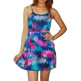 ROXY Womens Printed Ruffle Layered Elegant Summer Beach & Surf Dress