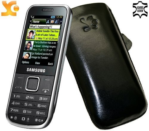 Suncase Ledertasche (Lasche mit R&uuml;ckzugfunktion) f&uuml;r Samsung C3530 schwarz