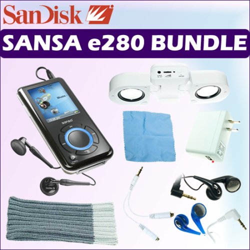 SanDisk Sansa e280 8 GB MP3 Player (Black) + Accessory Kit Bundle