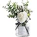 Ins Style Vase with Artificial Flower Set 1 Piece Fake Rose Berry Leaf Floral Flower Arrangement Glass Rose (White S)
