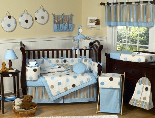 JoJo Designs 9-Piece Baby Crib Bedding Set - Blue and Brown Modern Polka Dots