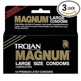 Trojan Magnum Large Size Latex Condoms, Lubricated, 12-Count Boxes (Pack of 3) by