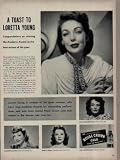 A Toast To LORETTA YOUNG, Congratulations on winning the Academy Award as the best actress of the year. Also features other great actresses who have won Academy Awards, JOAN CRAWFORD, 1945 Warner Bros. star, CLAUDDETTE COLBERT, 1934 International star, and SHIRLEY TEMPLE, Special Award Selznick star. ..... 1948 Royal Crown Cola Ad, A2317