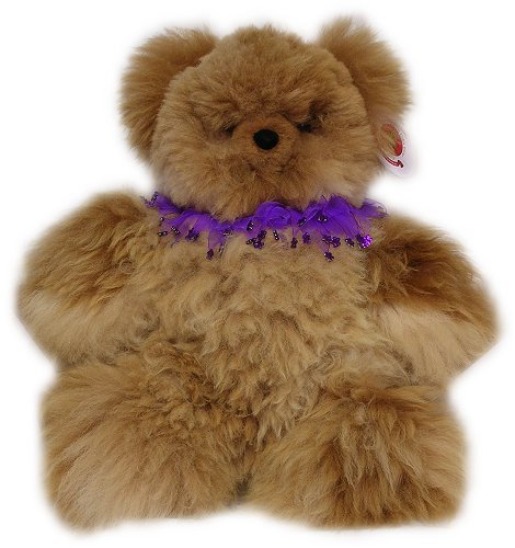 51M0VVnKvCL Alpaca Bear. Genuine Dark Colored Alpaca Teddy Bear With Purple Rhinestones Collar. 18 Inches high.