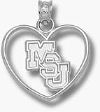 Mississippi State Bulldogs Diagonal MSU Heart Pendant - Sterling Silver Jewelry