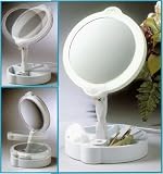 Home & Travel Mate Lighted Mirror with 1X & 9X Magnification in White