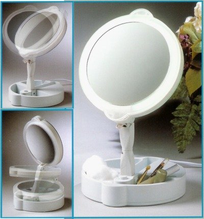 Home & Travel Mate Lighted Mirror with 1X & 9X Magnification in White