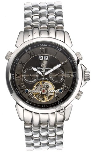 Burgmeister California BM118-121 Herren Automatik Uhr offene Unruh Edelstahl silber grau Tag/Datum/Monat