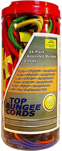Special - Bungee Cords 24 Pcs: Long, Short, Tarps &amp; Tie-downs Assortment Jar. Steel Hooks, Heavy Duty, UV Resistant