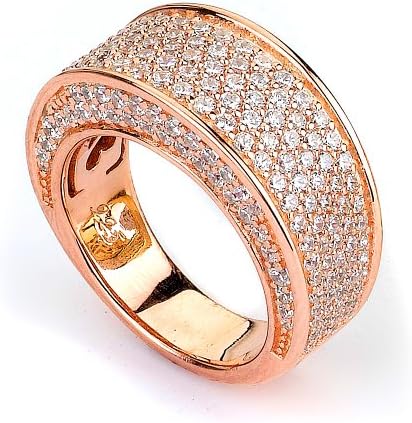 Sterling Silver Micro-Pave Cz Ring With Rose Gold Plating, Measuring 10Mm Width