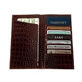 Crocodile Embossed Leather Ticket Holder Wallet, 4-3/8" X 9-1/4"