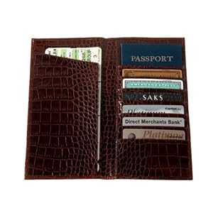 Crocodile Embossed Leather Ticket Holder Wallet, 4-3/8" X 9-1/4"