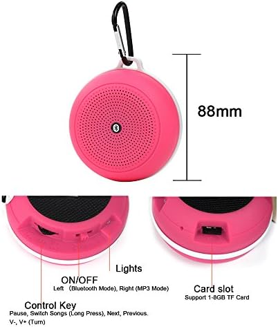 Domon Portable Splash Proof, Dust-proof and Shockproof Bluetooth Shower Speaker (Pink)