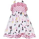 Size-6 RRE-44952S PINK ROLLED ROSETTE DOT CUPCAKE PRINT WOVEN HALTER Special Occasion Girl Birthday Party Dress,S744952 Rare Editions GIRLS