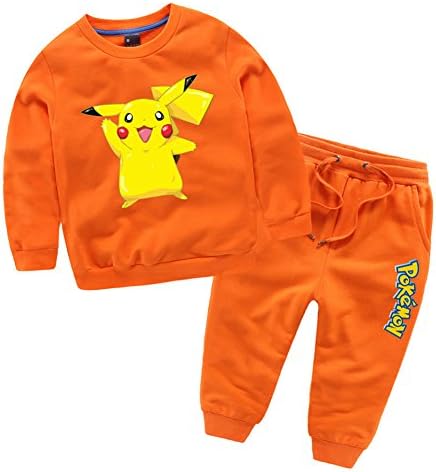 Criol Kids Boys Pokemon Pikachu Printing T-shirts Pullover Hoody Pant Set (XXL(140#), Orange)