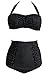 Cocoship Retro Ruched High Waist Bikini Floral Polka Dot Vintage Swimsuit(FBA)