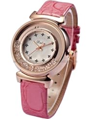 Crystal Rose Gold Watch Quartz Wrist Fashion Women Crystal New Bracelet Lady Analog PINK Leather Band