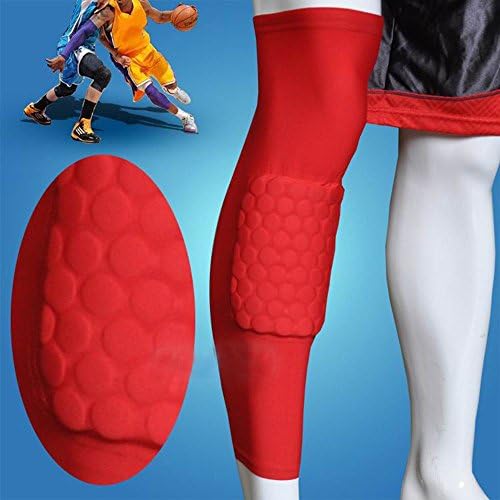 Honeycomb Pad Crashproof Antislip Basketball Leg Knee Long Sleeve Protector Gear (Red Size L)
