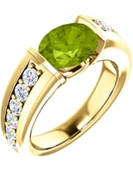 10K Yellow Gold 9.00x7.00mm Oval Cut Peridot and Diamond Ring -- LIFETIME WARRANTY