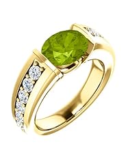 18K Yellow Gold 9.00x7.00mm Oval Cut Peridot and Diamond Ring -- LIFETIME WARRANTY