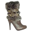 Womens Stiletto faux Leather/Fur Buckle Boot Brown sizes 3-8 UK