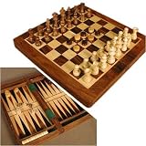 Sheesham Wood Folding 3 in 1 Combo Chess Checkers Backgammon