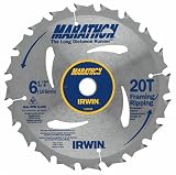 Irwin 24021 Marathon 6-1/2-Inch 20 Tooth ATB Framing and Ripping Saw Blade with 5/8-Inch Arbor
