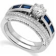 14K White Gold Blue Sapphire and Diamond Bridal Ring Set (Center stone is not included)