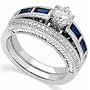 14K White Gold Blue Sapphire and Diamond Bridal Ring Set (Center stone is not included)