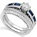 14K White Gold Blue Sapphire and Diamond Bridal Ring Set (Center stone is not included)