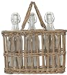 Hand Woven Grey Brown Willow Basket with 3 Glass Water Bottles, Bottle = 12"H, 36oz