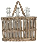 Hand Woven Grey Brown Willow Basket with 3 Glass Water Bottles, Bottle = 12"H, 36oz