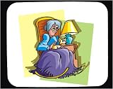 Decorated Mouse Pad with body, individuals, individual, chair, humans, woman, petting, person, dog, senior, human, persons, lamp, people