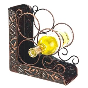 Old Dutch International 9¾ Inch x 4¾ Inch x 10¾ Inch Antique Embossed 3 Bottle Wine Rack Bookend by