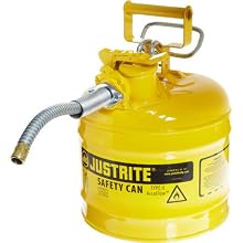 Justrite AccuFlow 7220220 Type II Galvanized Steel Safety Can with 5/8" Flexible Spout, 2 Gallons Capacity, Yellow