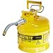 Justrite AccuFlow 7220220 Type II Galvanized Steel Safety Can with 5/8" Flexible Spout, 2 Gallons Capacity, Yellow