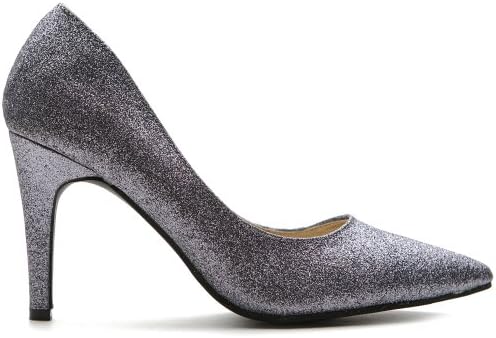 Ollio Women's Glitter Shoe High Heel Multi Color Pump(8 B(M) US, Dark Silver)