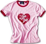  : I Love Lucy DISTRESSED HEART Juniors Size Pink Ringer T-shirt Tee Shirt