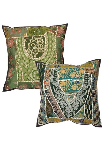 Imagen principal de Patchwork Indian Home Decor Diseñador de algodón hecho a mano Cojín Set Set Tamaño 16 x 16 pulgadas Juego de 2 piezas