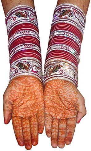 Saluja Punjabi Juti Women's Wedding Bridal Chura Bangle Sets 2.1 Cm