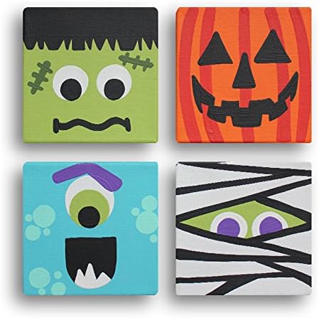 Halloween Blockheads Canvas Wrapped Frame Cute Colorful Decoration