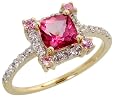 14K Gold Fancy Ring, w/ 0.31 Carat Brilliant Cut Diamonds & 1.41 Carats 6mm Cushion Cut Pink Topaz Stone, 3/8 in. (10mm) wide
